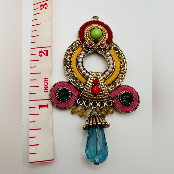 Jewelry - Boho Statement Pendant Large Multicolor Filigree Drop Necklace Pendant